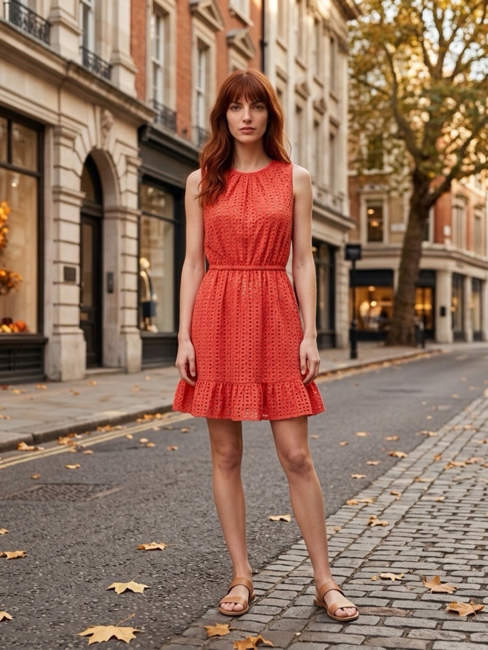Peter Som for DesignNation Coral Eyelet Sleeveless Ruffle Hem Dress Size 2